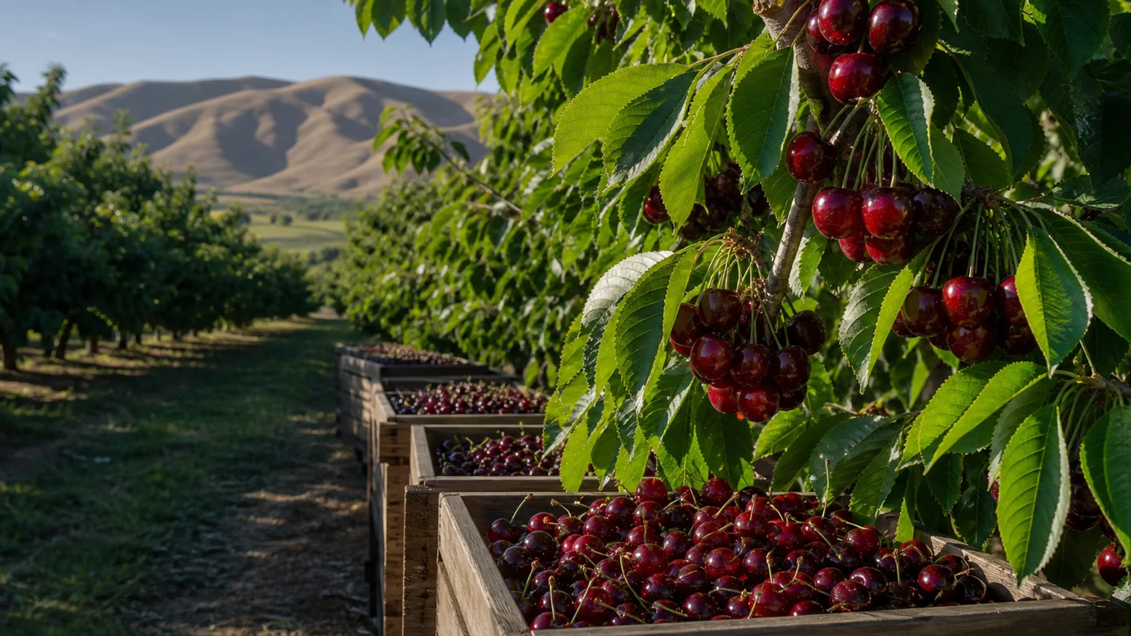 Freshly harvested Central Otago cherries